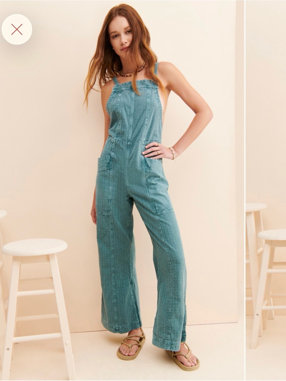 FREE PEOPLE Wide-Leg Denim Overalls